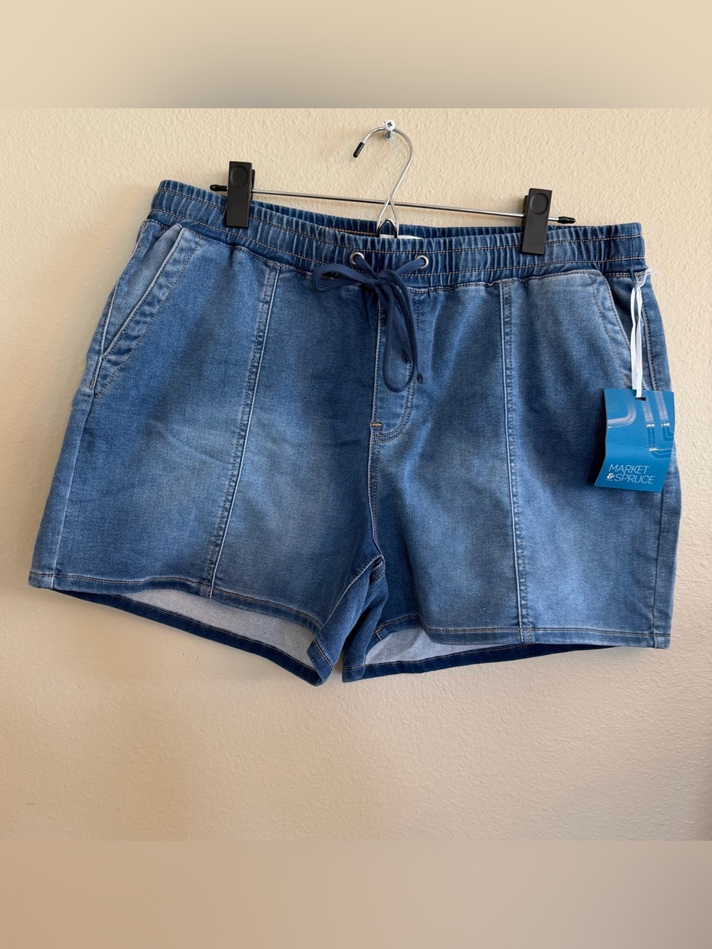 NWT Market & Spruce Midwash Denim Drawstring Shorts - Blue Size XL